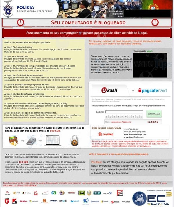 “Seu computador é bloqueado”